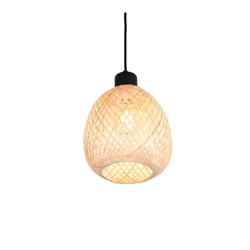 Trio-R31941036 - Amelie - Matt Black Pendant with Natural Bamboo Shade