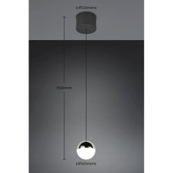 Senta - Chrome & Black Rise and Fall Pendant with White Diffuser