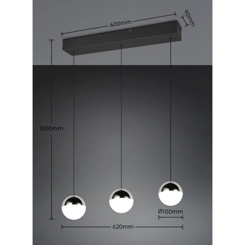 Trio-R33553106 - Senta - Chrome & Black 3 Light over Island Fitting with White Diffuser