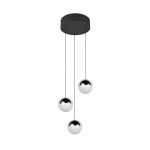 Senta - Chrome & Black 3 Light Cluster Pendant with White Diffuser
