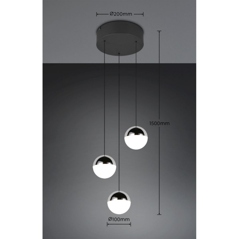 Trio-R33553306 - Senta - Chrome & Black 3 Light Cluster Pendant with White Diffuser