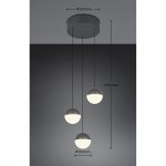 Senta - Anthracite 3 Light Cluster Pendant with White Diffuser