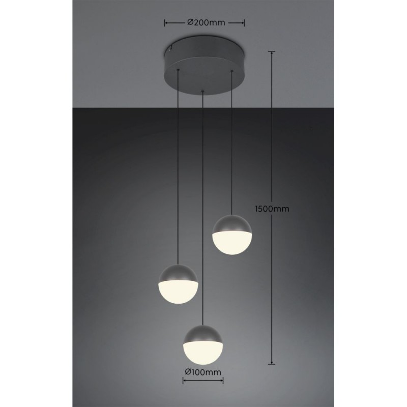 Trio-R33553342 - Senta - Anthracite 3 Light Cluster Pendant with White Diffuser