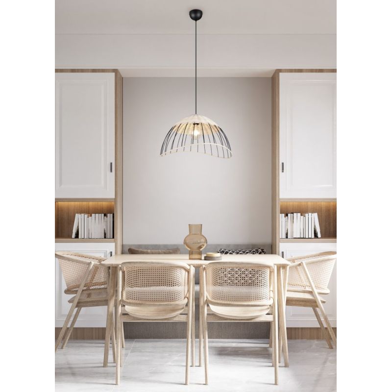 - Sandrine - Matt Black Pendant with Rattan Meshwork Trio-R36211032 - Sandrine - Matt Black Pendant with Rattan Meshwork
