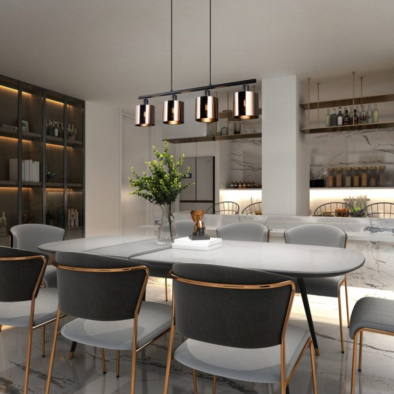 Trio-R36304064 - Jason - Matt Black 4 Light over Island Fitting with Bronze Shade