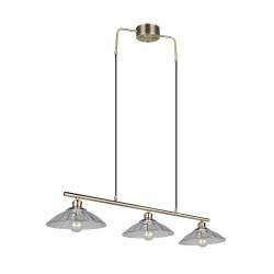 Eluna - Old Brass 3 Light over Island Fitting with Clear Glass Shade