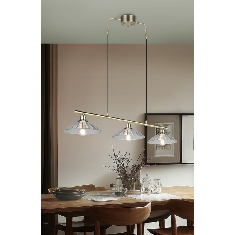 Trio-R36523004 - Eluna - Old Brass 3 Light over Island Fitting with Clear Glass Shade