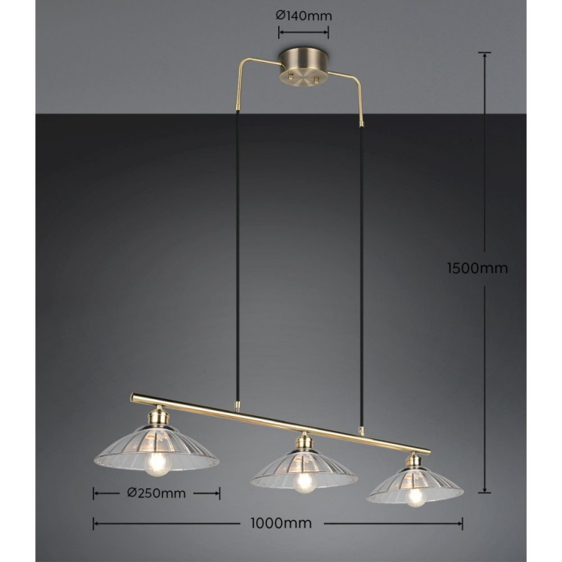 Trio-R36523004 - Eluna - Old Brass 3 Light over Island Fitting with Clear Glass Shade