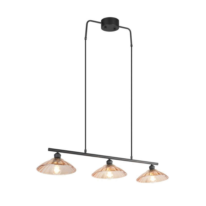 Trio-R36523032 - Eluna - Black 3 Light over Island Fitting with Amber Glass Shade