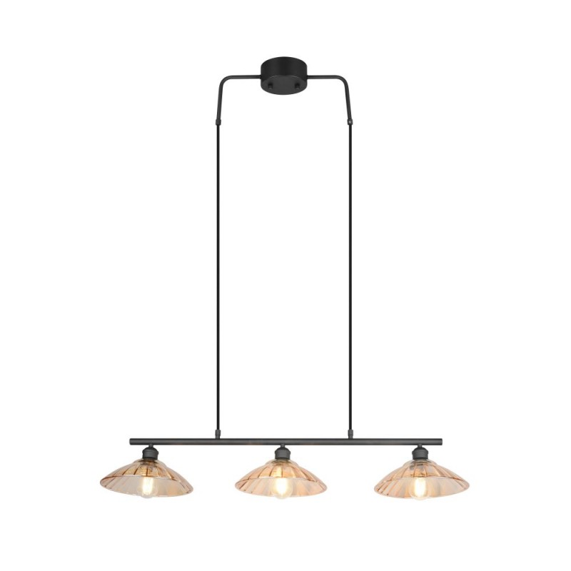 Trio-R36523032 - Eluna - Black 3 Light over Island Fitting with Amber Glass Shade