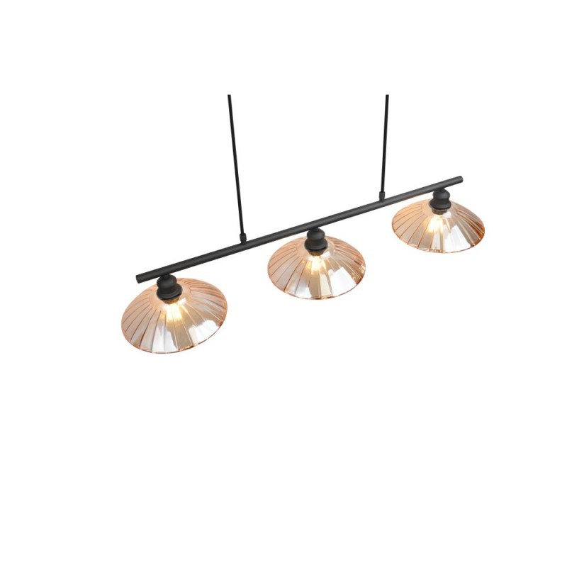 Trio-R36523032 - Eluna - Black 3 Light over Island Fitting with Amber Glass Shade