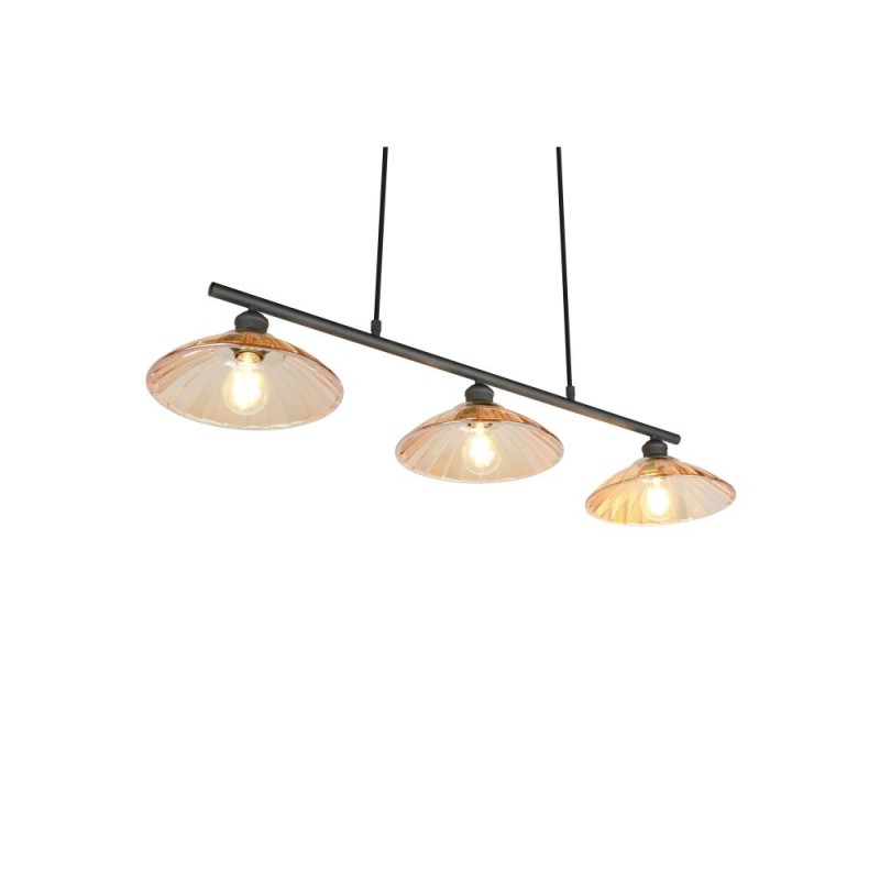Trio-R36523032 - Eluna - Black 3 Light over Island Fitting with Amber Glass Shade