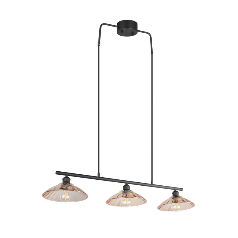 Trio-R36523032 - Eluna - Black 3 Light over Island Fitting with Amber Glass Shade