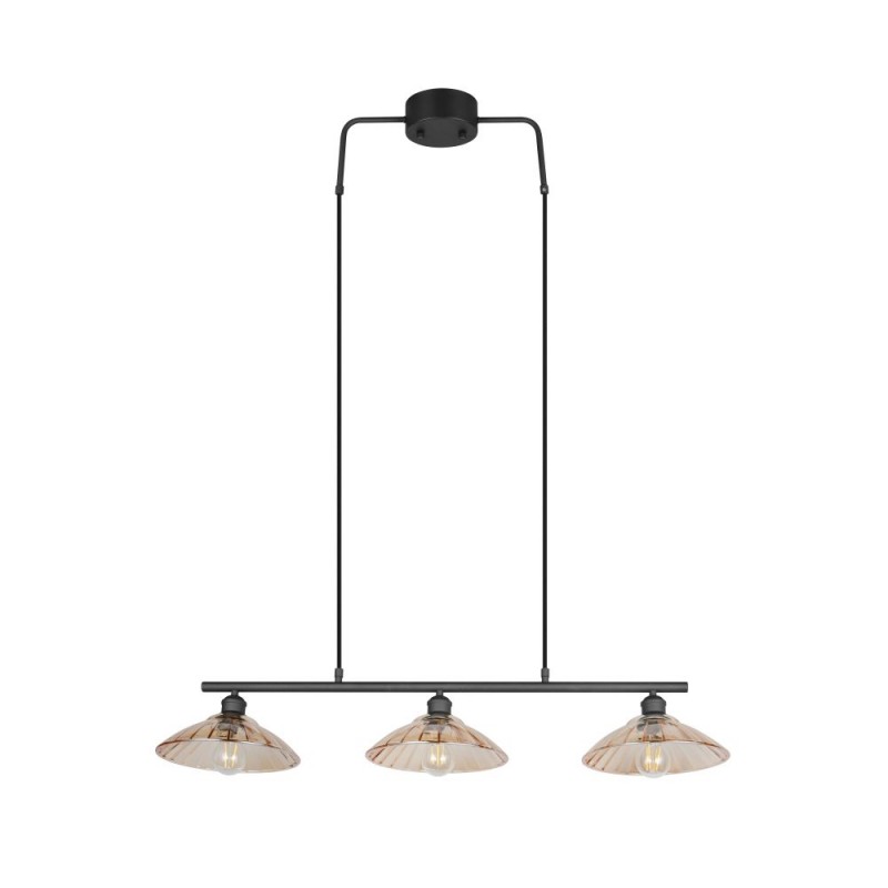 Trio-R36523032 - Eluna - Black 3 Light over Island Fitting with Amber Glass Shade