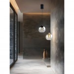 Liora - Warm Grey Rise & Fall Pendant with Amber Glass
