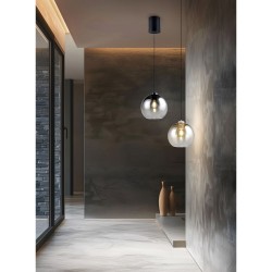 Liora - Warm Grey Rise & Fall Pendant with Amber Glass