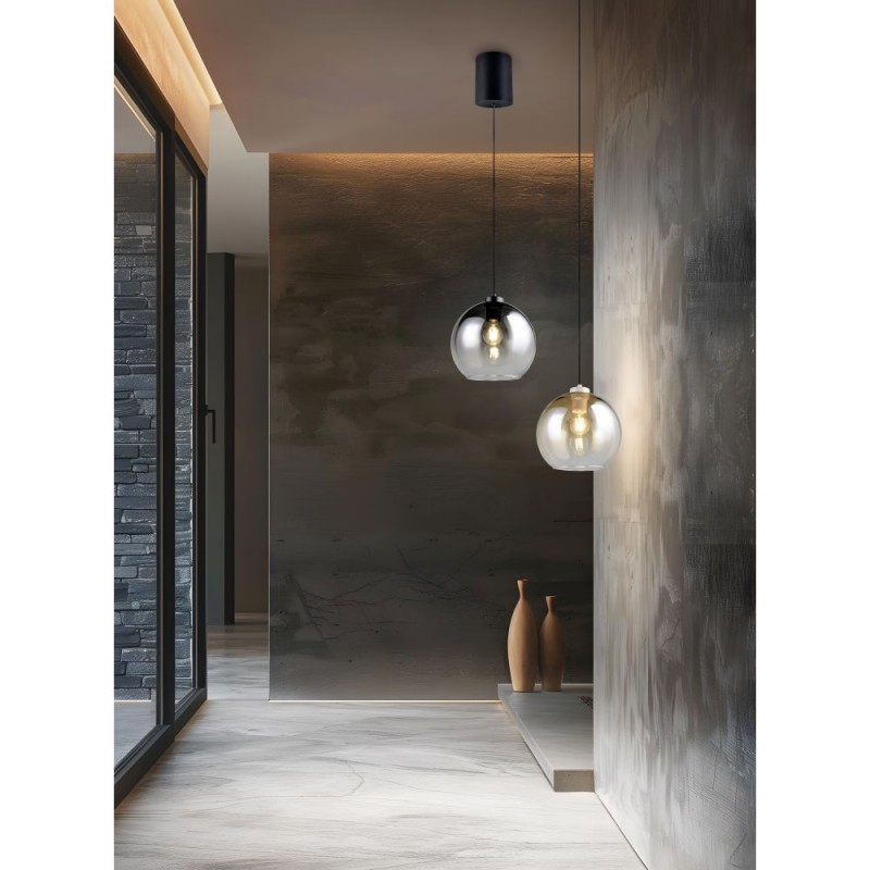 Trio-R36601013 - Liora - Warm Grey Rise & Fall Pendant with Amber Glass