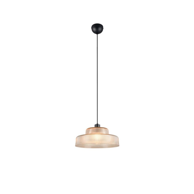 Trio-R36761013 - Abella - Black Pendant with Amber Ribbed Glass