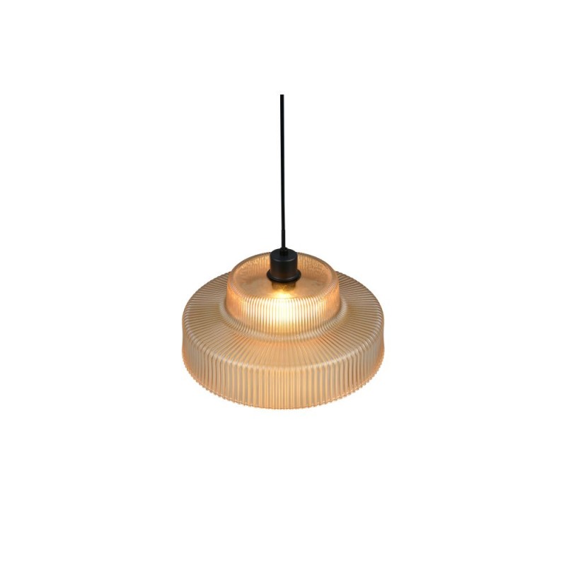 Trio-R36761013 - Abella - Black Pendant with Amber Ribbed Glass