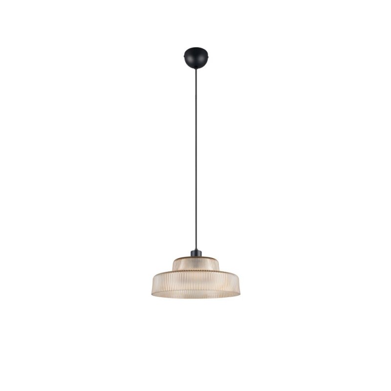 Trio-R36761013 - Abella - Black Pendant with Amber Ribbed Glass