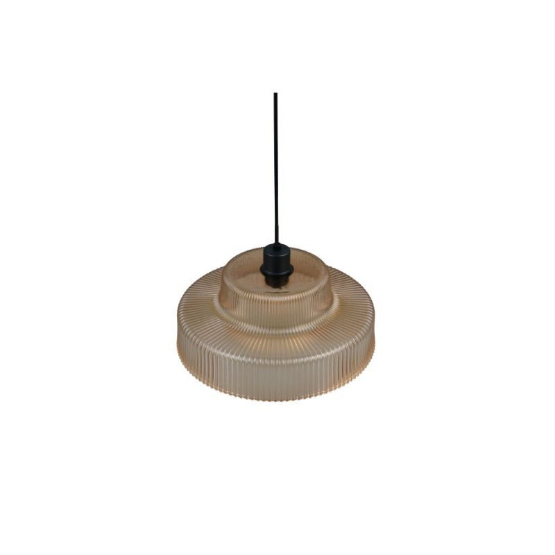 Trio-R36761013 - Abella - Black Pendant with Amber Ribbed Glass