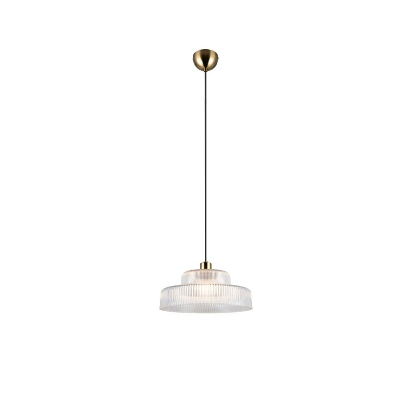 Trio-R36761052 - Abella - Matt Brass Pendant with Clear Ribbed Glass