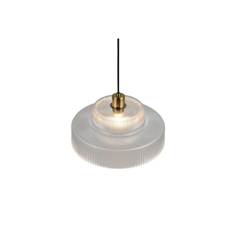 Trio-R36761052 - Abella - Matt Brass Pendant with Clear Ribbed Glass