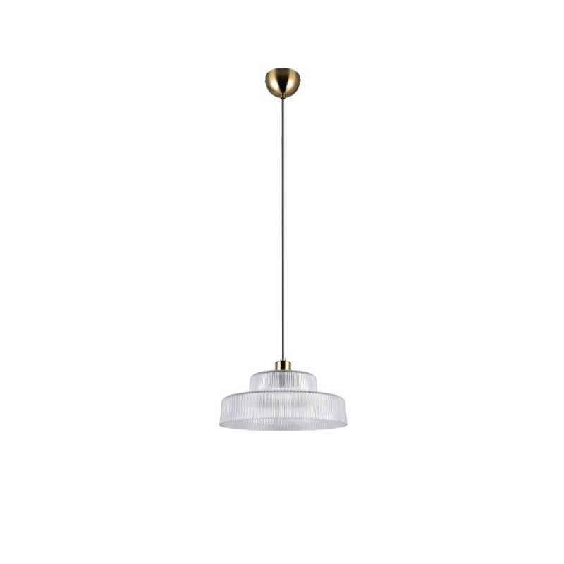 Trio-R36761052 - Abella - Matt Brass Pendant with Clear Ribbed Glass