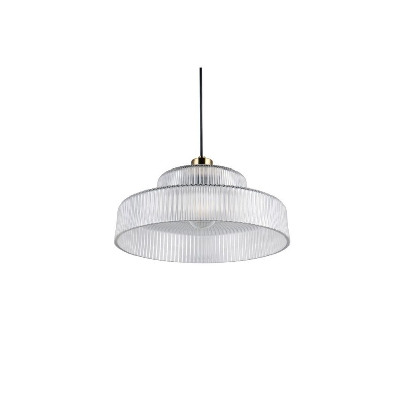 Trio-R36761052 - Abella - Matt Brass Pendant with Clear Ribbed Glass