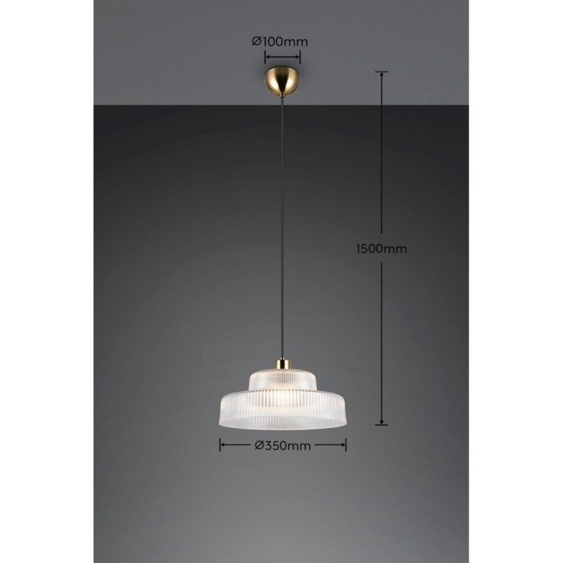 Trio-R36761052 - Abella - Matt Brass Pendant with Clear Ribbed Glass