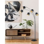 Tommy - Matt Black 5 Light Floor Lamp with Black & Gold Shade Tommy - Matt Black 5 Light Floor Lamp with Black & Gold Shade