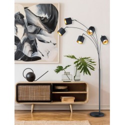 Tommy - Matt Black 5 Light Floor Lamp with Black & Gold Shade