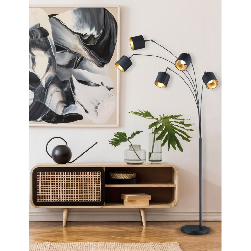 - Tommy - Matt Black 5 Light Floor Lamp with Black & Gold Shade Trio-R46330579 - Tommy - Matt Black 5 Light Floor Lamp with Black & Gold Shade