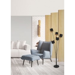 Tommy - Matt Black 5 Light Floor Lamp with Black & Gold Shade Tommy - Matt Black 5 Light Floor Lamp with Black & Gold Shade