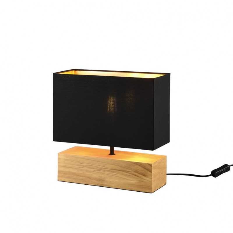 Trio-R50181080 - Woody - Natural Wood Table Lamp with Black & Gold Shade