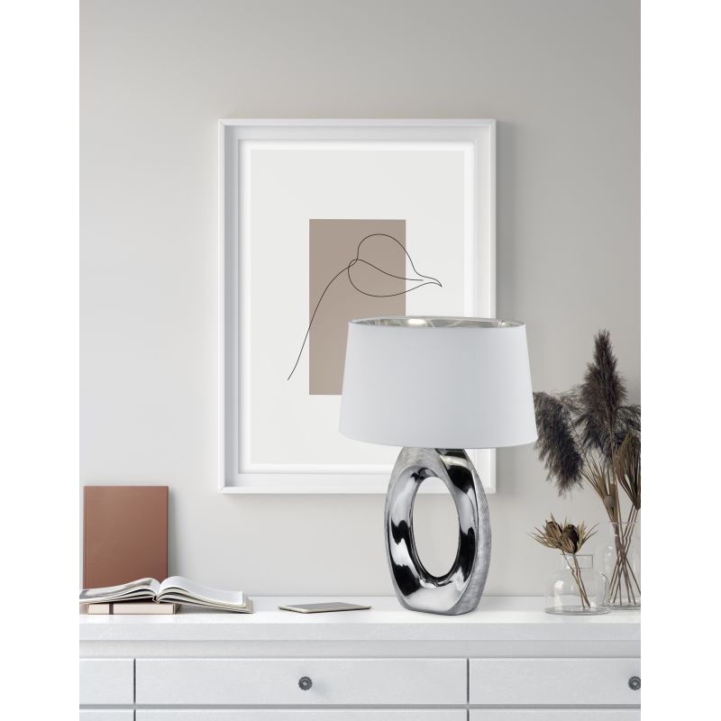 - Taba - Silver Table Lamp with White & Silver Shade Trio-R50521089 - Taba - Silver Table Lamp with White & Silver Shade