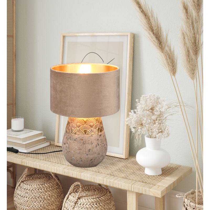- Kiran - Vintage Grey Ceramic Table Lamp with Fawn Velvet Shade Trio-R51231061 - Kiran - Vintage Grey Ceramic Table Lamp with Fawn Velvet Shade