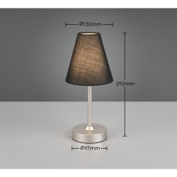 Kenny - Rechargeable Matt Nickel LED Table Lamp with Black Shade