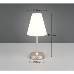 Kenny - Rechargeable Matt Nickel LED Table Lamp with White Shade