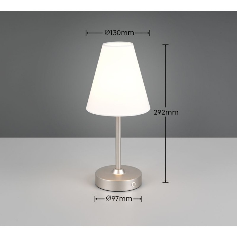 Trio-R53621107 - Kenny - Rechargeable Matt Nickel LED Table Lamp with White Shade