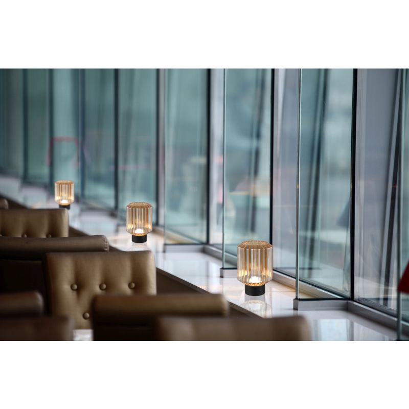 - Earl - Rechargeable Matt Brass LED Table Lamp with Amber Glass Trio-R57771113 - Earl - Rechargeable Matt Brass LED Table Lamp with Amber Glass