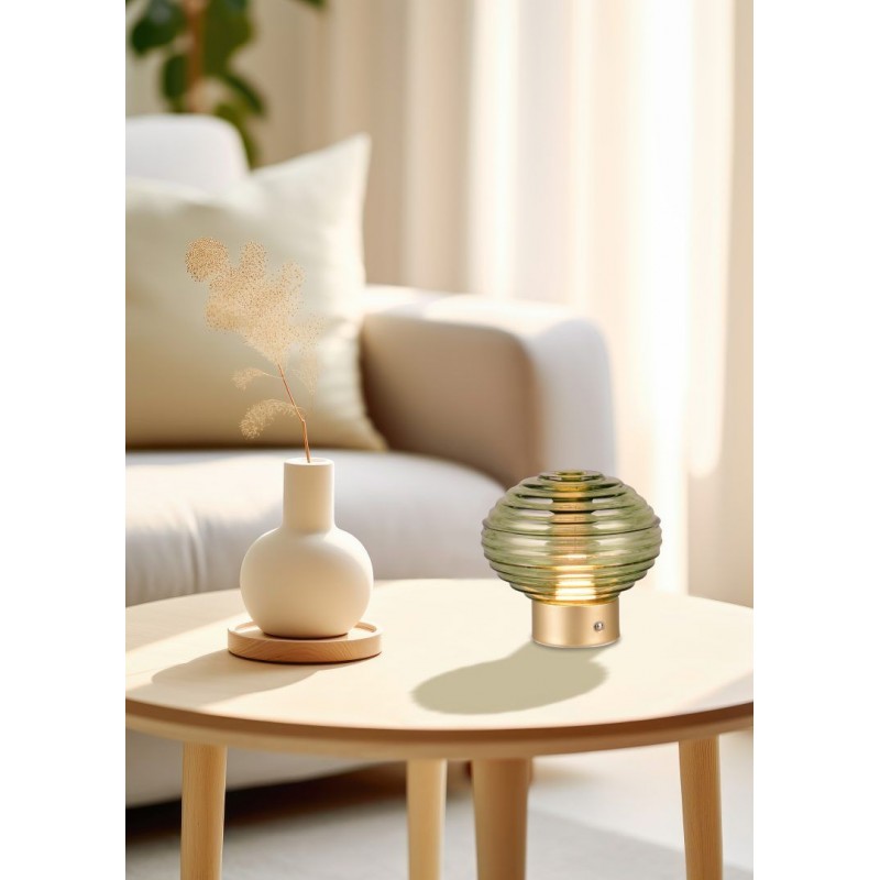 - Earl - Rechargeable Matt Brass LED Table Lamp with Green Glass Trio-R57771115 - Earl - Rechargeable Matt Brass LED Table Lamp with Green Glass