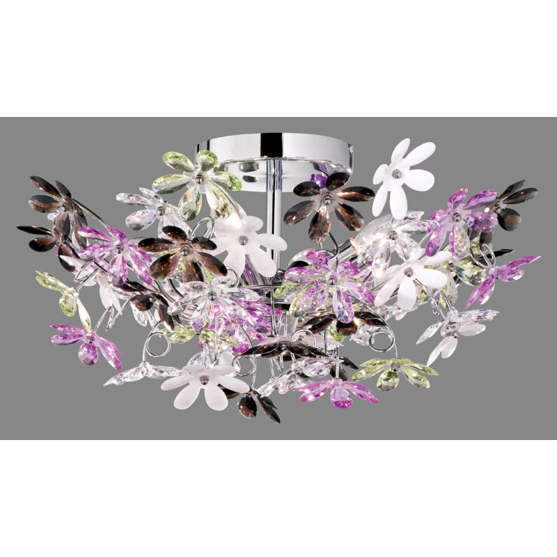 Trio-R60014017 - Flower - Chrome 4 Light Ceiling Lamp with Multicolour Flowers