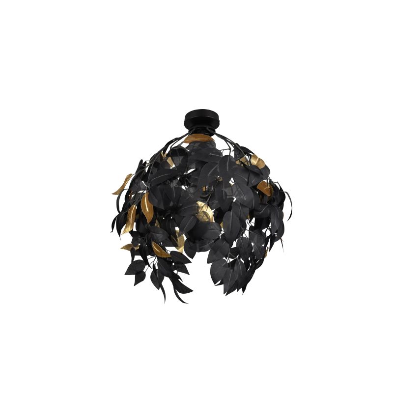 - Leavy - Matt Black Ceiling Lamp with Black & Gold Leaves Trio-R60461032 - Leavy - Matt Black Ceiling Lamp with Black & Gold Leaves