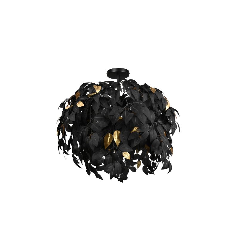 - Leavy - Matt Black 3 Light Ceiling Lamp with Black & Gold Leaves Trio-R60463032 - Leavy - Matt Black 3 Light Ceiling Lamp with Black & Gold Leaves