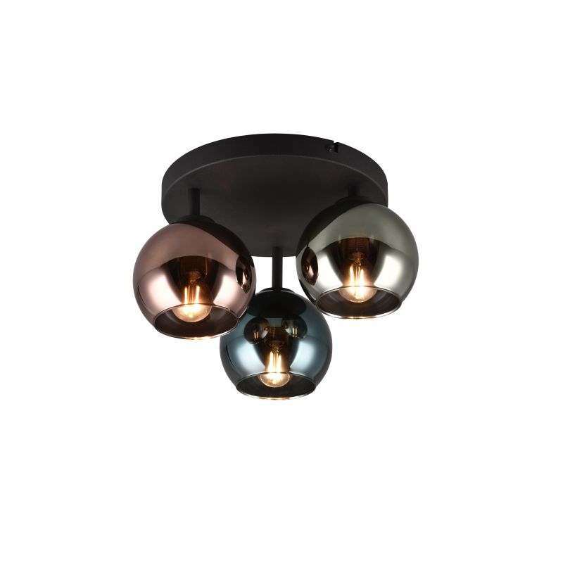 Trio-R61303017 - Sheldon - Black 3 light Semi Flush with Multicolour Glasses