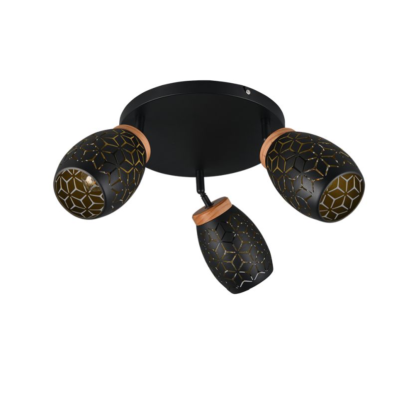 Trio-R61573380 - Bidar - Black 3 Spotlight with Gold & Wood Accent