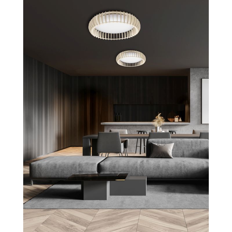 - Monte - Natural Wooden CCT Flush with White Diffuser Trio-R62171930 - Monte - Natural Wooden CCT Flush with White Diffuser