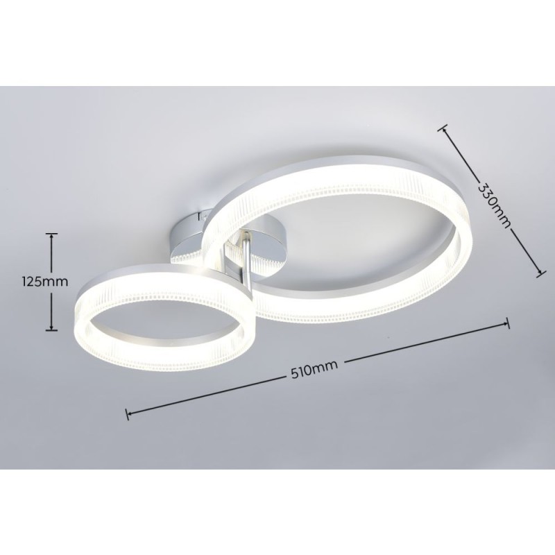 Trio-R63292106 - Mova - Chrome 2 Light LED Flush with Clear Ribbed Diffuser