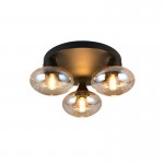 Divina - Black 3 Light Ceiling Lamp with Amber Glasses Divina - Black 3 Light Ceiling Lamp with Amber Glasses